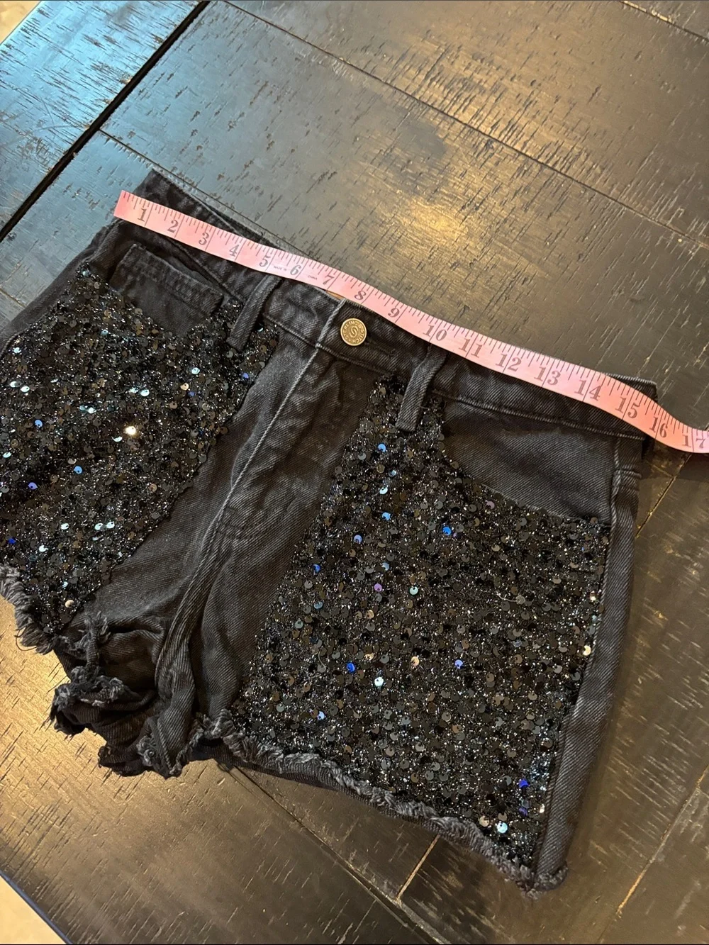 Sterling & Stitch Black High Rise Sequin Short Size 29 Buckle